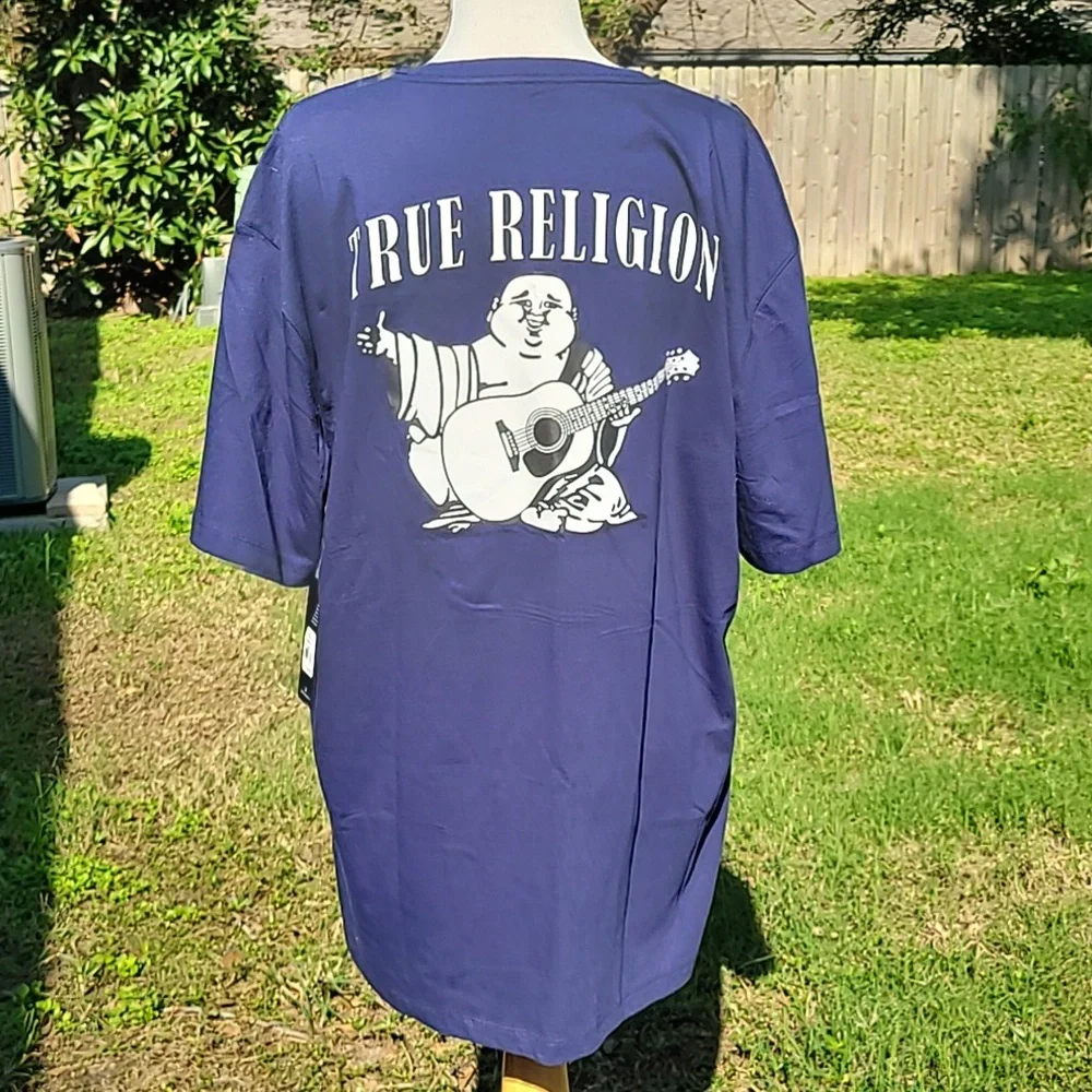 True Religion Graphic T-Shirt Size XXL Blue/White